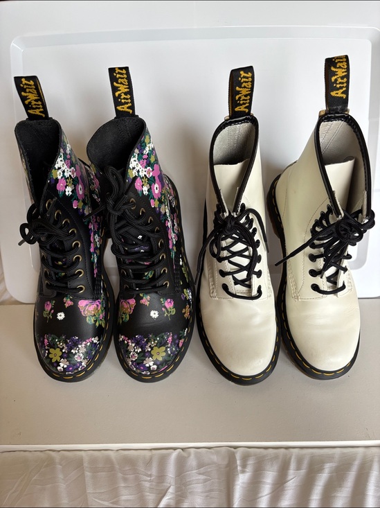 Dr. Martens Shoes - Dr. Martens 2 pr Black Floral Pascal 1460 and White Leather Lace-Up Boots SZ 7
